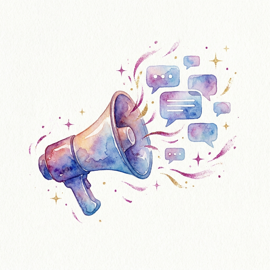 Watercolor megaphone and message bubbles illustration